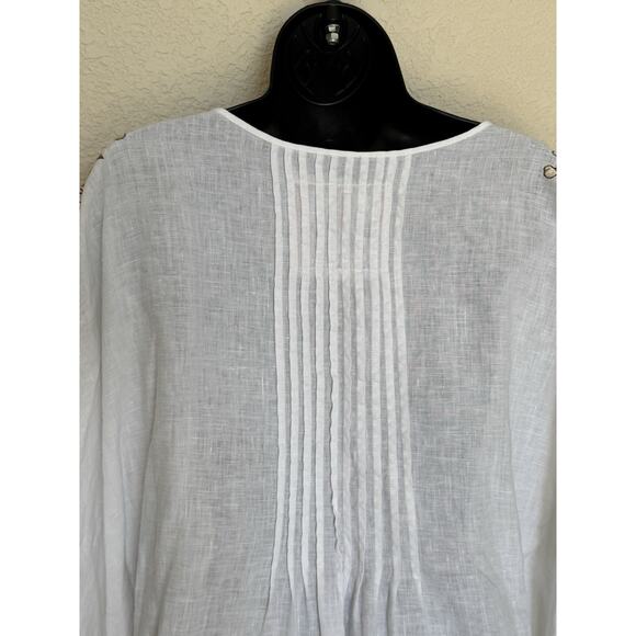 Johnny Was JW Los Angeles Linen Poncho Moji Top Embroidered White Resortwear, L - Picture 10 of 14